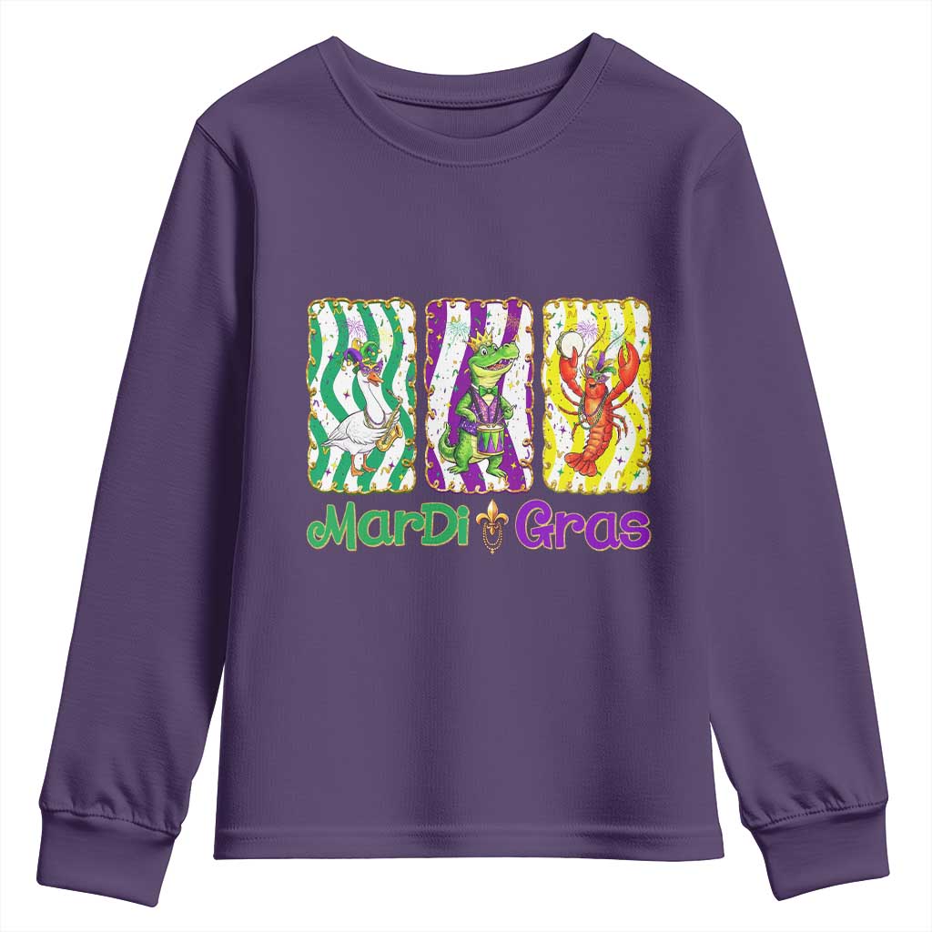 Funny Mardi Gras Animal Youth Sweatshirt Alligator Crawfish Goose New Orleans Louisiana TS14 Purple Print Your Wear