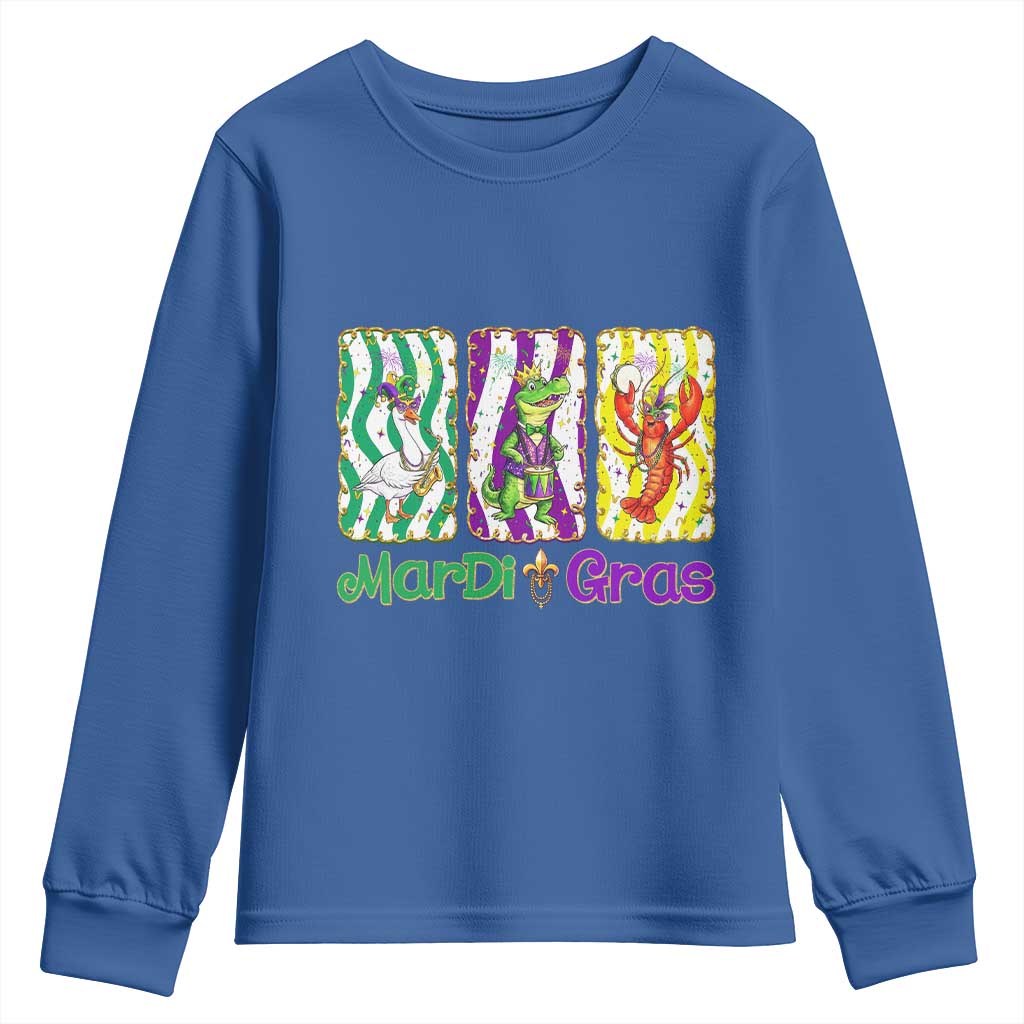 Funny Mardi Gras Animal Youth Sweatshirt Alligator Crawfish Goose New Orleans Louisiana TS14 Royal Blue Print Your Wear