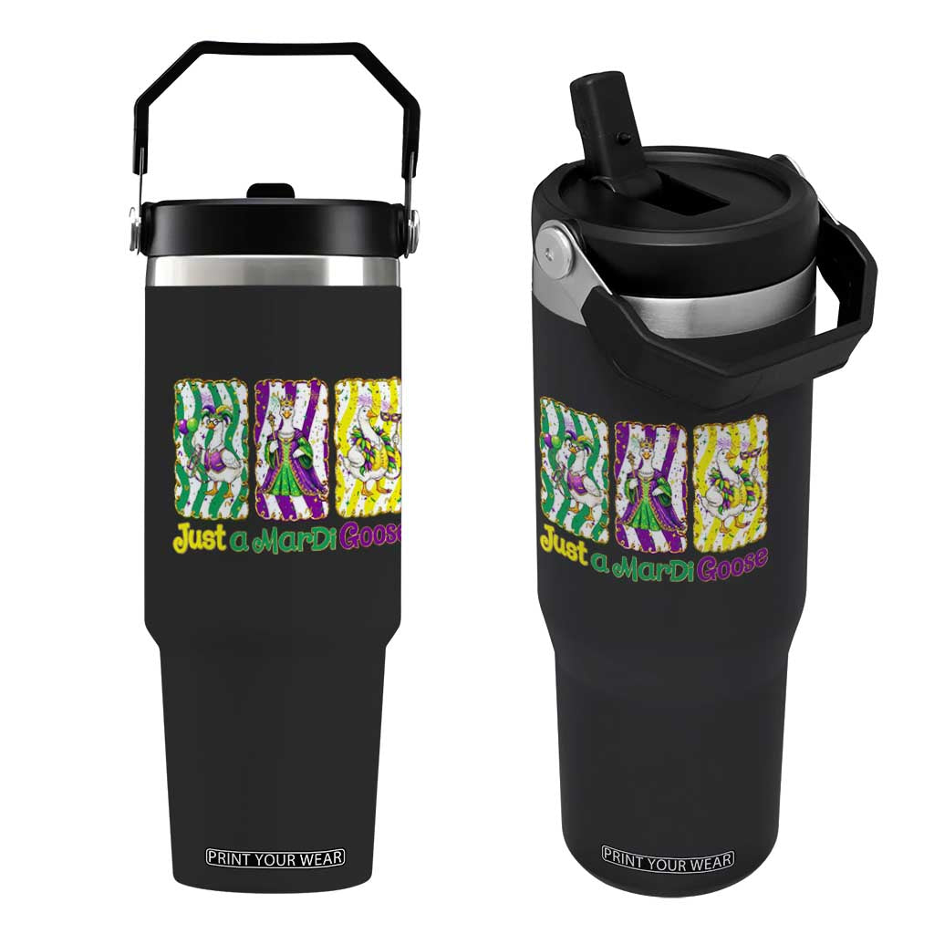 Mardi Gras Goose Flip Straw Tumbler Just A Mardi Goose TS14 One Size: 30 oz Black Print Your Wear
