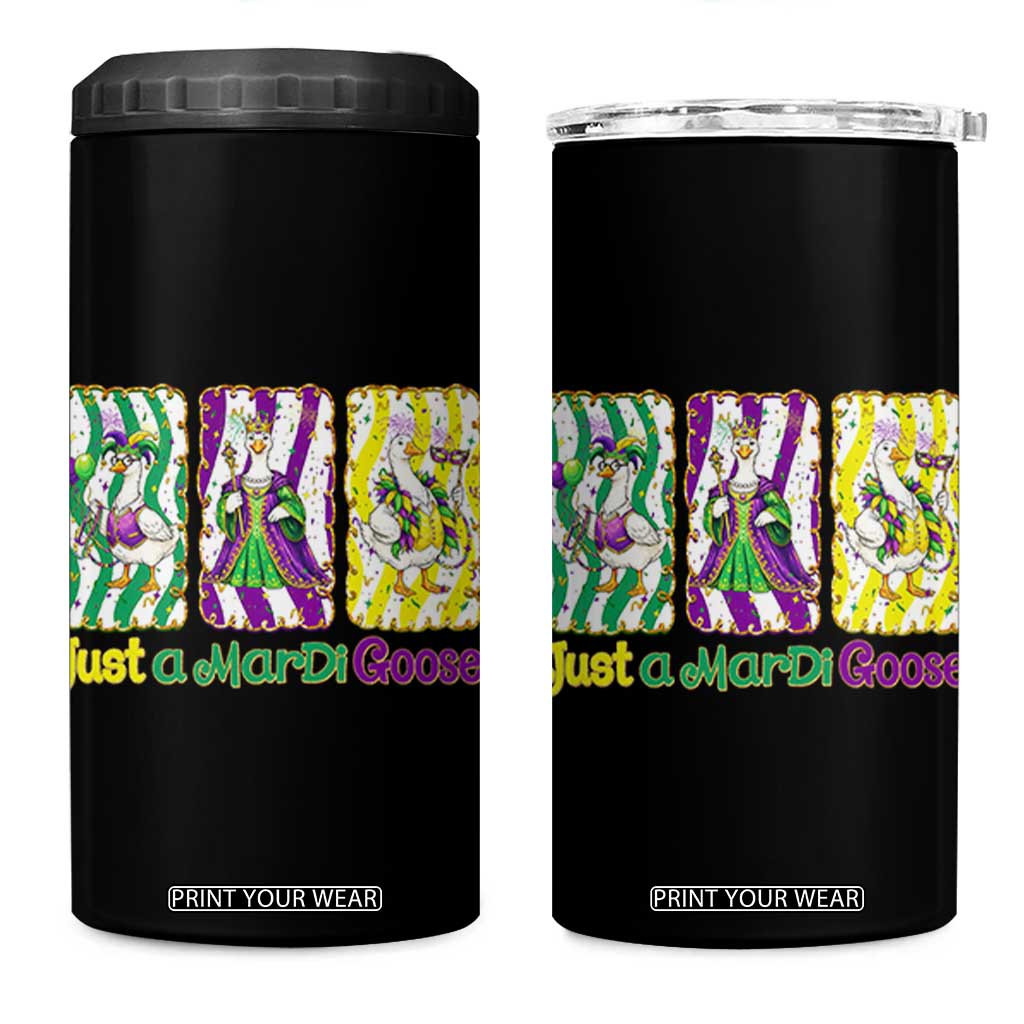 Mardi Gras Goose 4 in 1 Can Cooler Tumbler Just A Mardi Goose TS14 One Size: 16 oz Black Print Your Wear