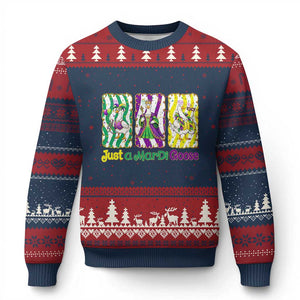 Mardi Gras Goose Ugly Christmas Sweater Just A Mardi Goose TS14 Navy Red Print Your Wear