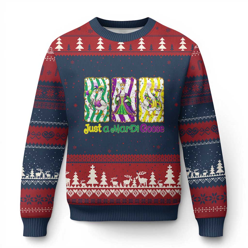 Mardi Gras Goose Ugly Christmas Sweater Just A Mardi Goose TS14 Navy Red Print Your Wear