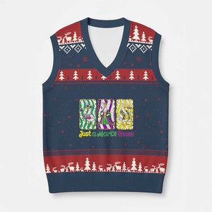 Mardi Gras Goose V-Neck Knit Sweater Vest Just A Mardi Goose TS14 Navy Red Print Your Wear