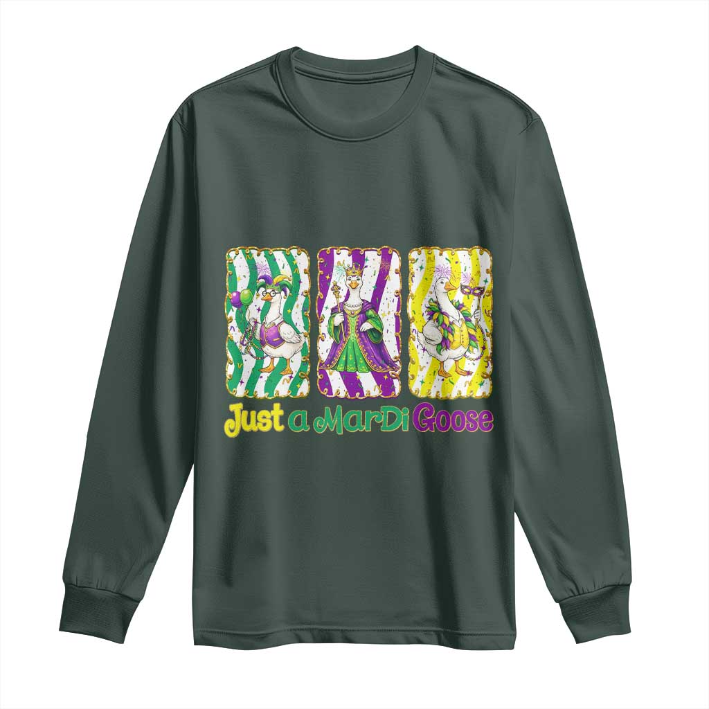 Mardi Gras Goose Long Sleeve Shirt Just A Mardi Goose TS14 Dark Forest Green Print Your Wear