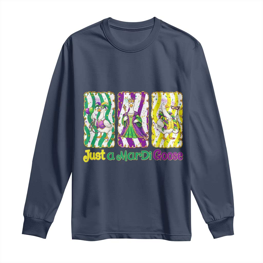 Mardi Gras Goose Long Sleeve Shirt Just A Mardi Goose TS14 Navy Print Your Wear