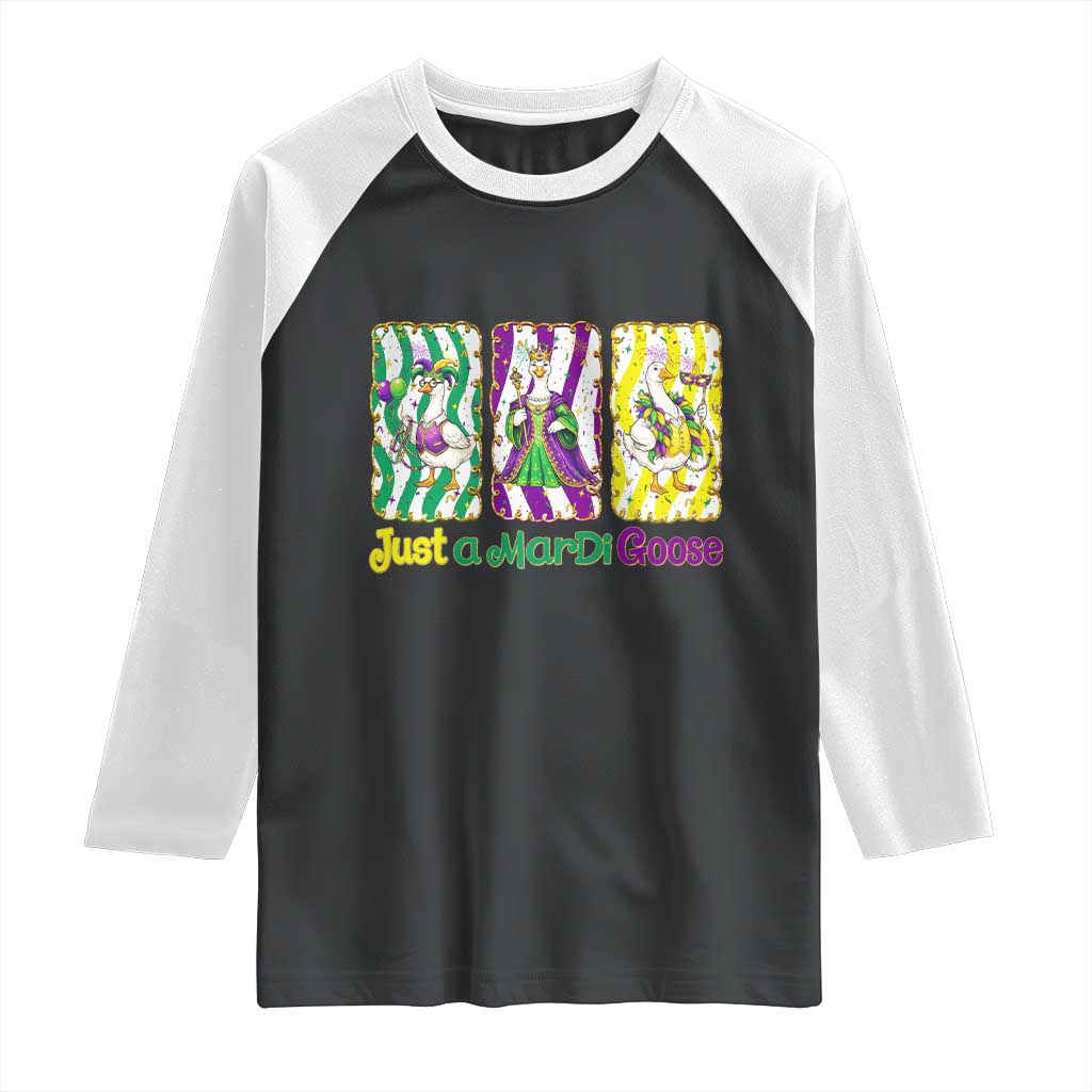 Mardi Gras Goose Raglan Shirt Just A Mardi Goose TS14 Black White Print Your Wear