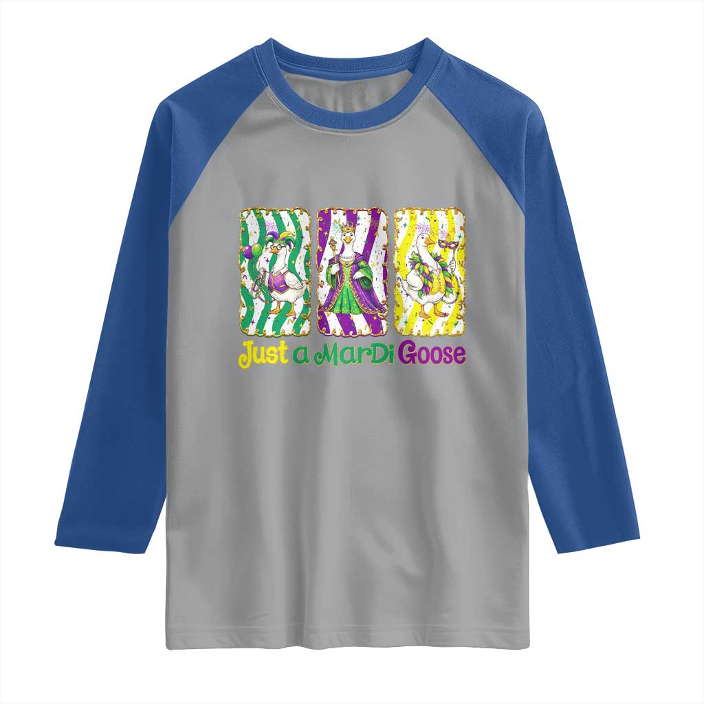 Mardi Gras Goose Raglan Shirt Just A Mardi Goose TS14 Sport Gray Royal Print Your Wear