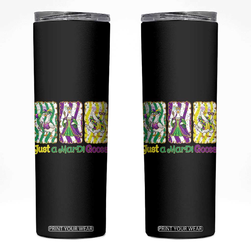 Mardi Gras Goose Skinny Tumbler Just A Mardi Goose TS14 Black Print Your Wear