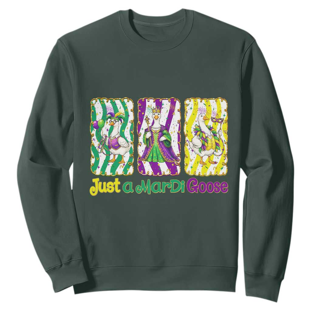 Mardi Gras Goose Sweatshirt Just A Mardi Goose TS14 Dark Forest Green Print Your Wear