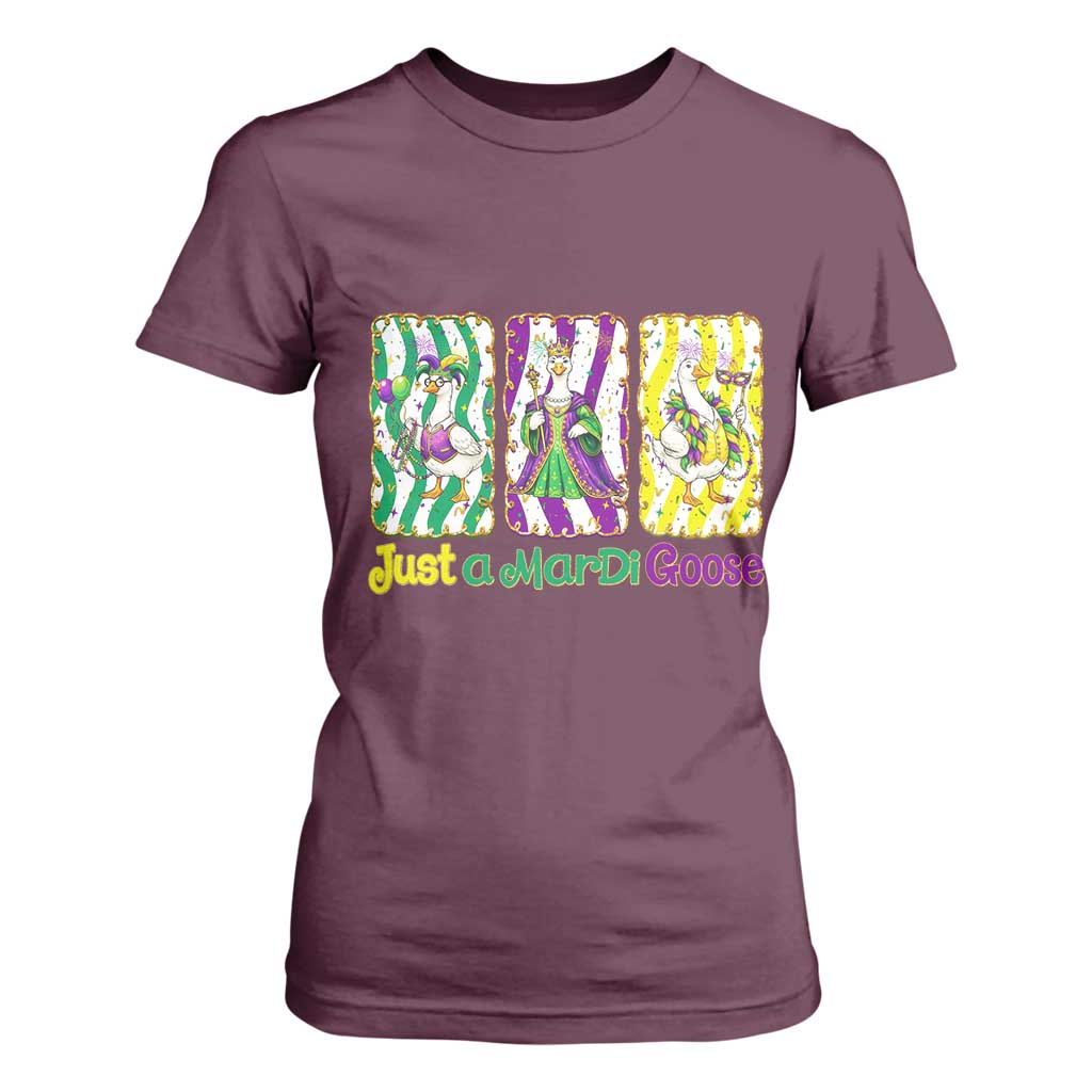 Mardi Gras Goose T Shirt For Women Just A Mardi Goose TS14 Maroon Print Your Wear