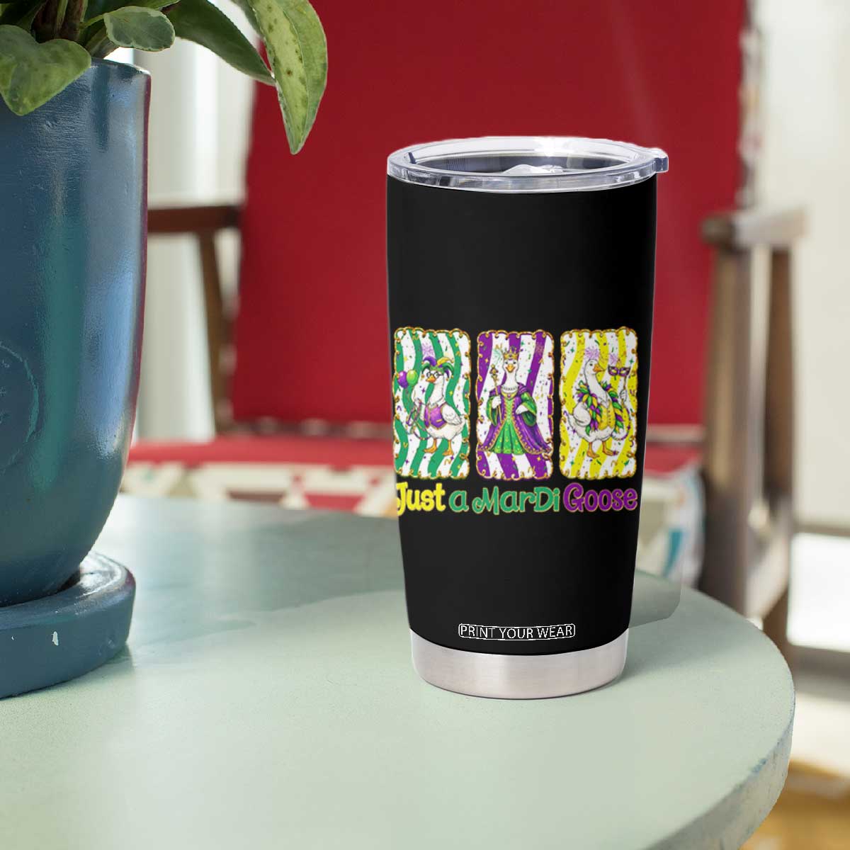 Mardi Gras Goose Tumbler Cup Just A Mardi Goose TS14 Print Your Wear