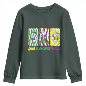 Mardi Gras Goose Youth Sweatshirt Just A Mardi Goose TS14 Dark Forest Green Print Your Wear