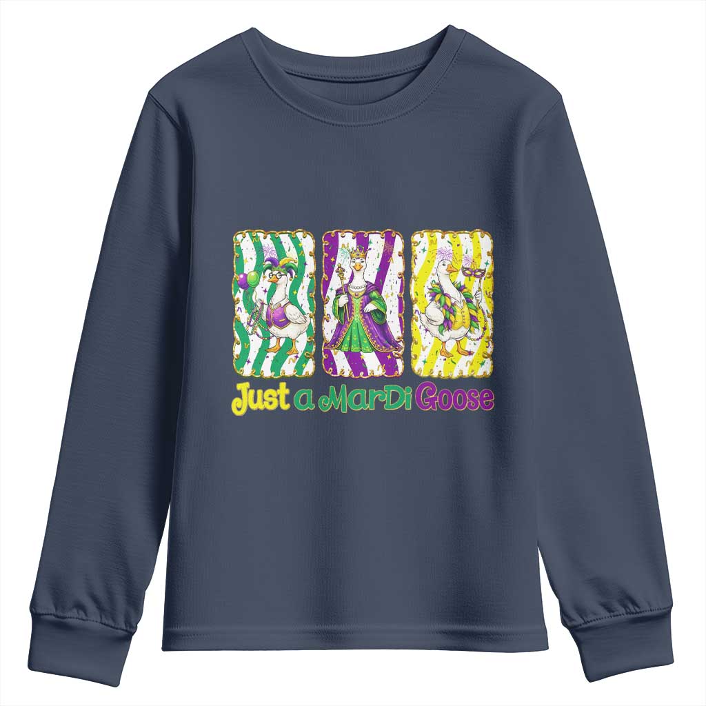Mardi Gras Goose Youth Sweatshirt Just A Mardi Goose TS14 Navy Print Your Wear