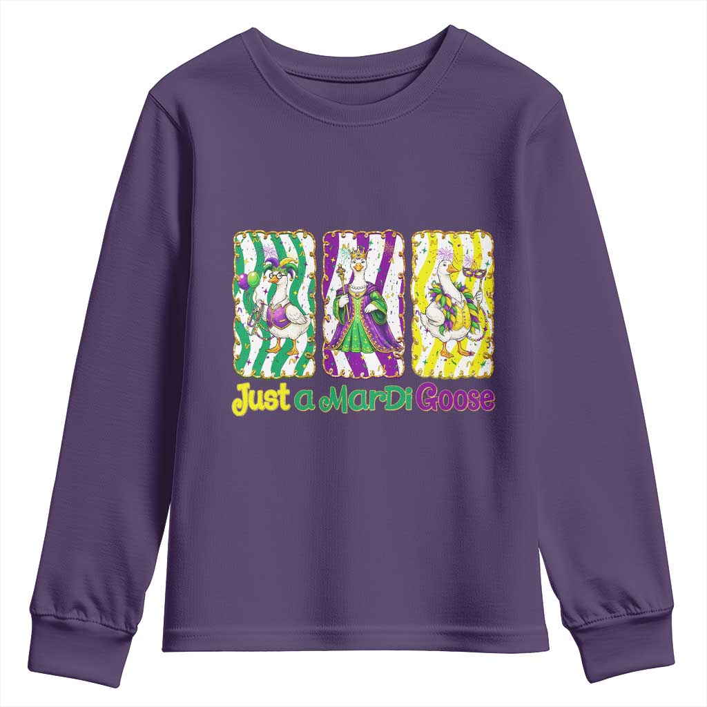 Mardi Gras Goose Youth Sweatshirt Just A Mardi Goose TS14 Purple Print Your Wear