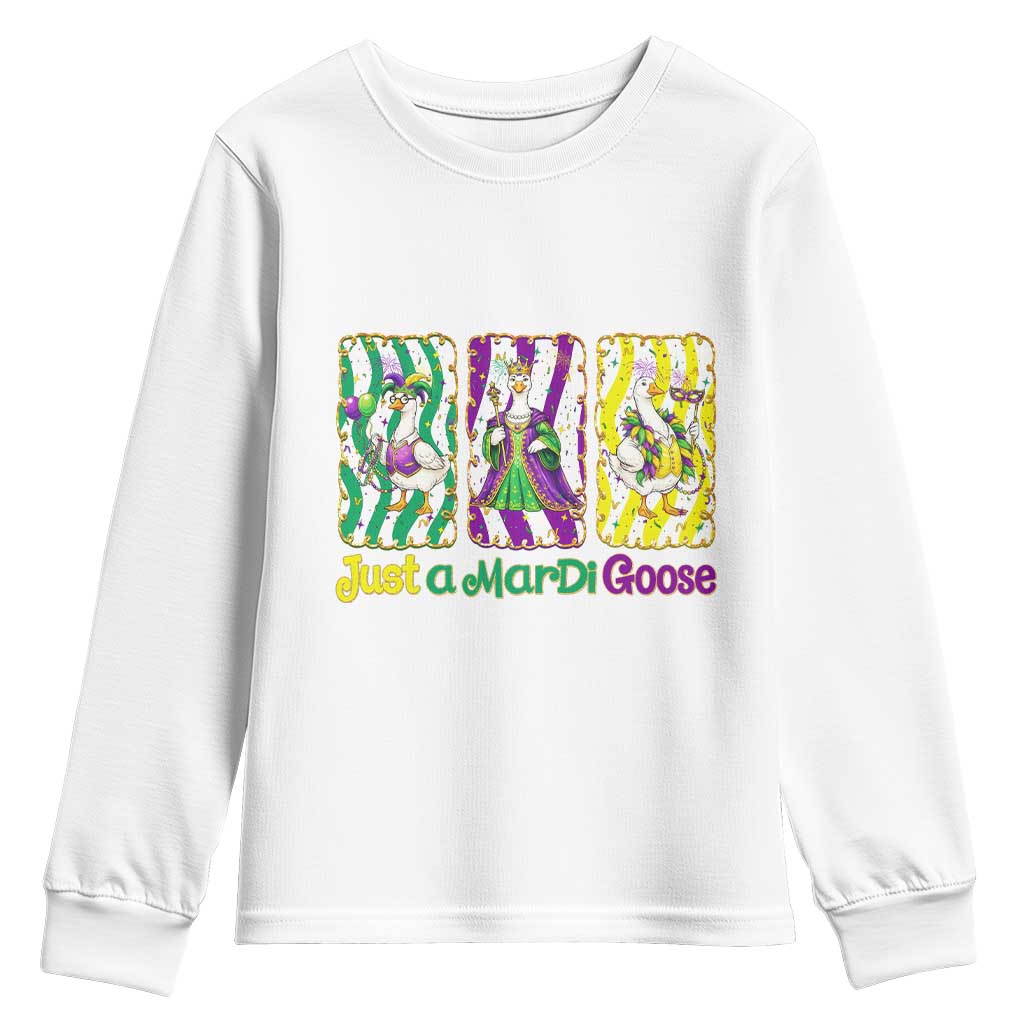 Mardi Gras Goose Youth Sweatshirt Just A Mardi Goose TS14 White Print Your Wear