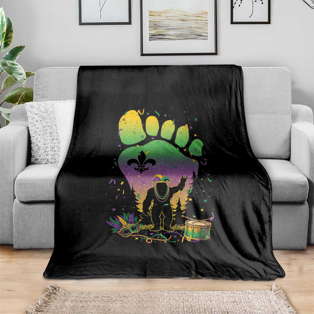 Mardi Gras Bigfoot Throw Blanket Sasquatch Forest Footprint Carnival Party TS14 Print Your Wear