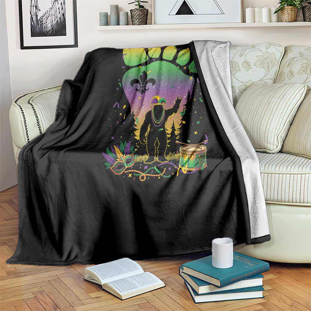 Mardi Gras Bigfoot Throw Blanket Sasquatch Forest Footprint Carnival Party TS14 Print Your Wear