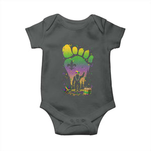 Mardi Gras Bigfoot Baby Onesie Sasquatch Forest Footprint Carnival Party TS14 Dark Heather Print Your Wear
