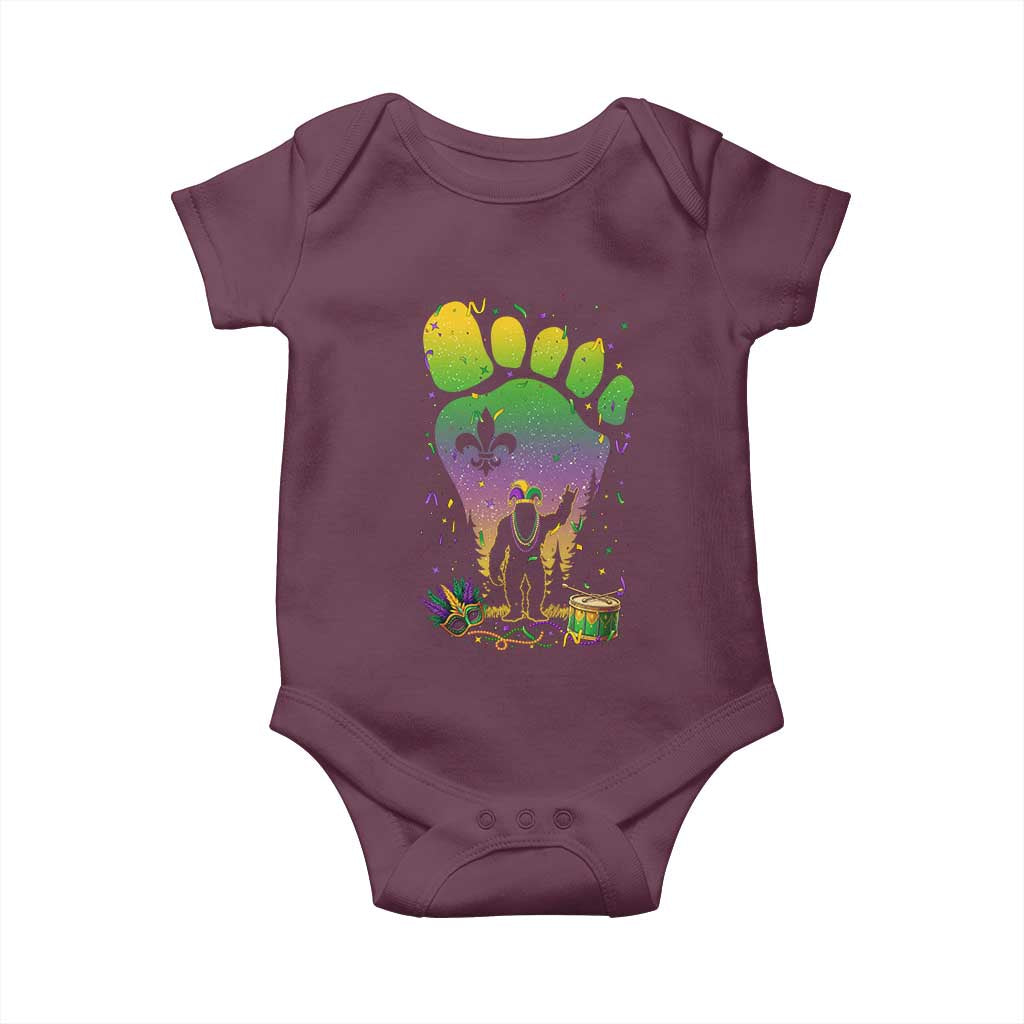 Mardi Gras Bigfoot Baby Onesie Sasquatch Forest Footprint Carnival Party TS14 Maroon Print Your Wear