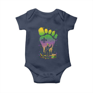 Mardi Gras Bigfoot Baby Onesie Sasquatch Forest Footprint Carnival Party TS14 Navy Print Your Wear