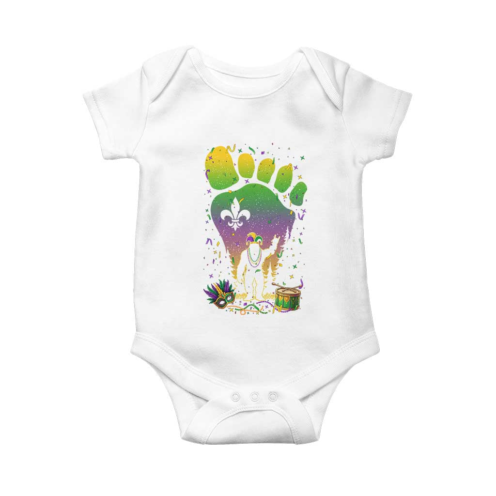 Mardi Gras Bigfoot Baby Onesie Sasquatch Forest Footprint Carnival Party TS14 White Print Your Wear