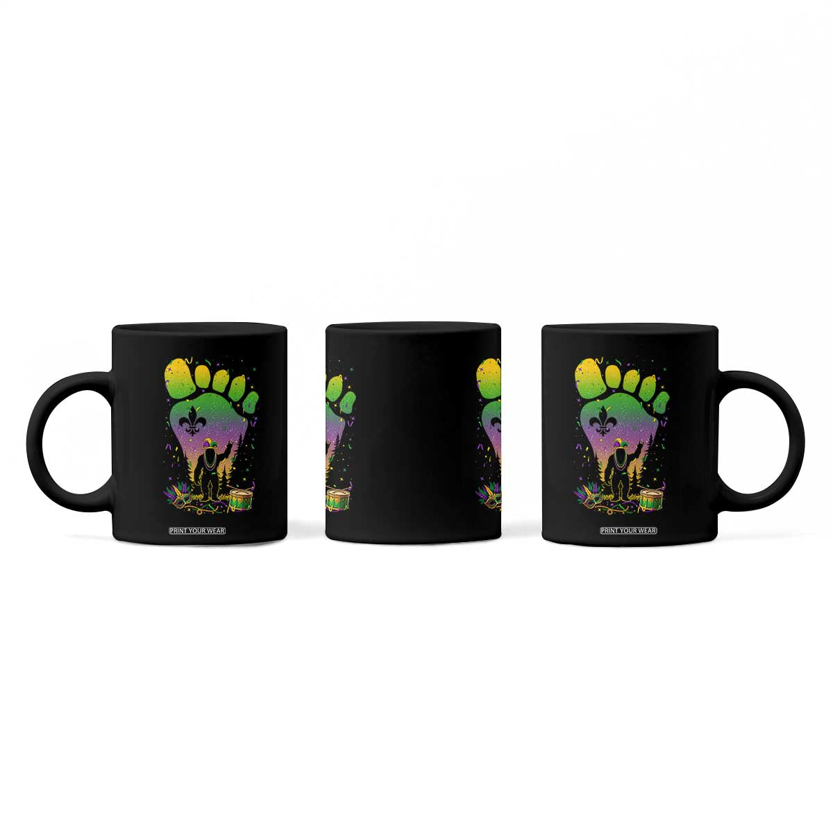 Mardi Gras Bigfoot Coffee Mug Sasquatch Forest Footprint Carnival Party TS14 Print Your Wear