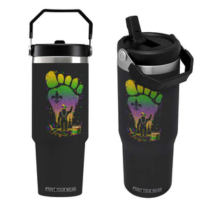 Mardi Gras Bigfoot Flip Straw Tumbler Sasquatch Forest Footprint Carnival Party TS14 One Size: 30 oz Black Print Your Wear