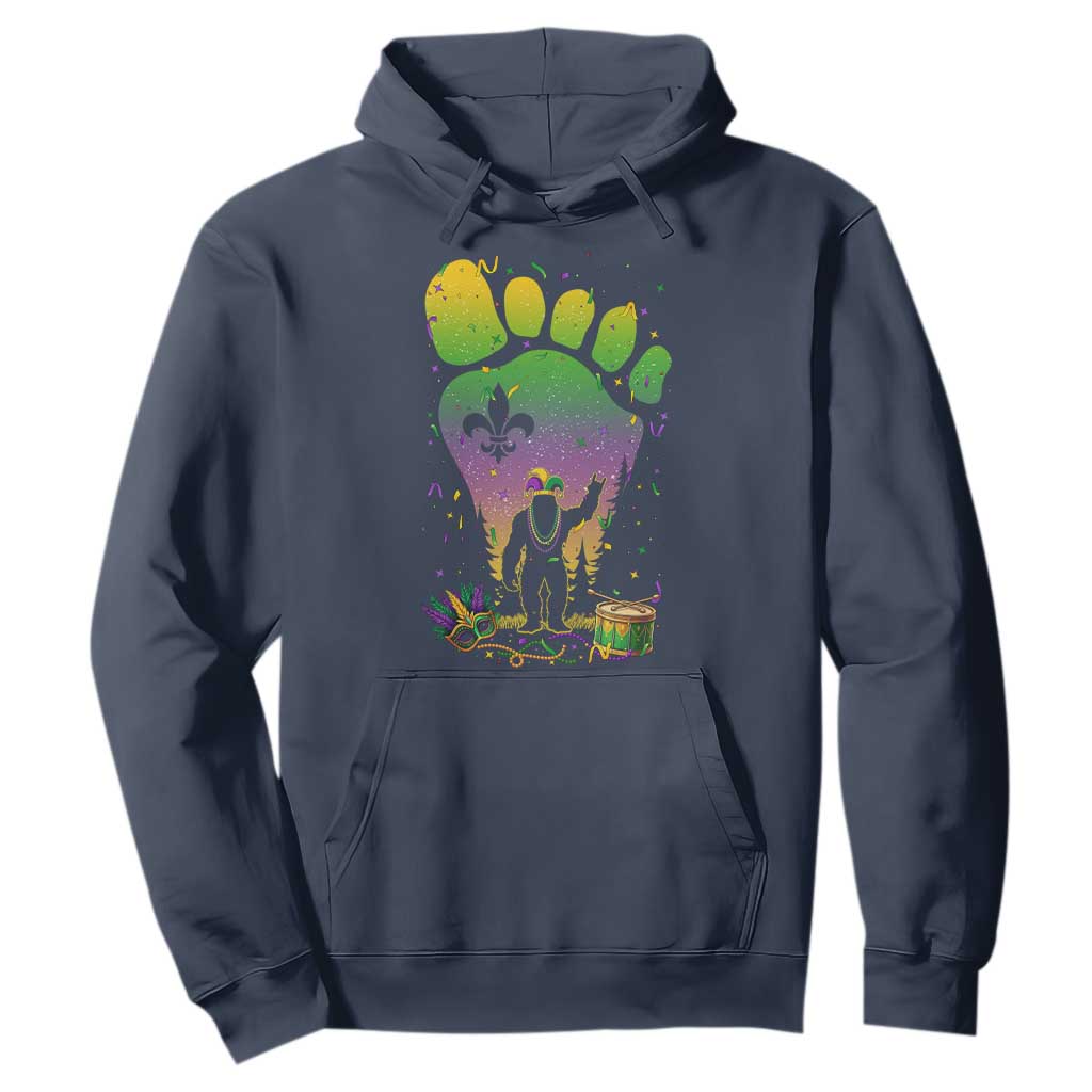 Mardi Gras Bigfoot Hoodie Sasquatch Forest Footprint Carnival Party TS14 Navy Print Your Wear