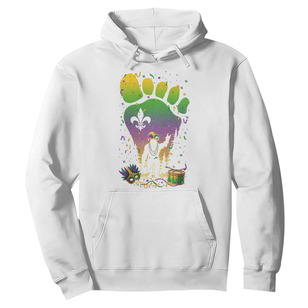 Mardi Gras Bigfoot Hoodie Sasquatch Forest Footprint Carnival Party TS14 White Print Your Wear