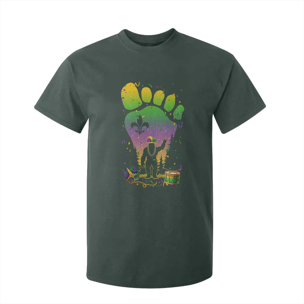 Mardi Gras Bigfoot T Shirt For Kid Sasquatch Forest Footprint Carnival Party TS14 Dark Forest Green Print Your Wear