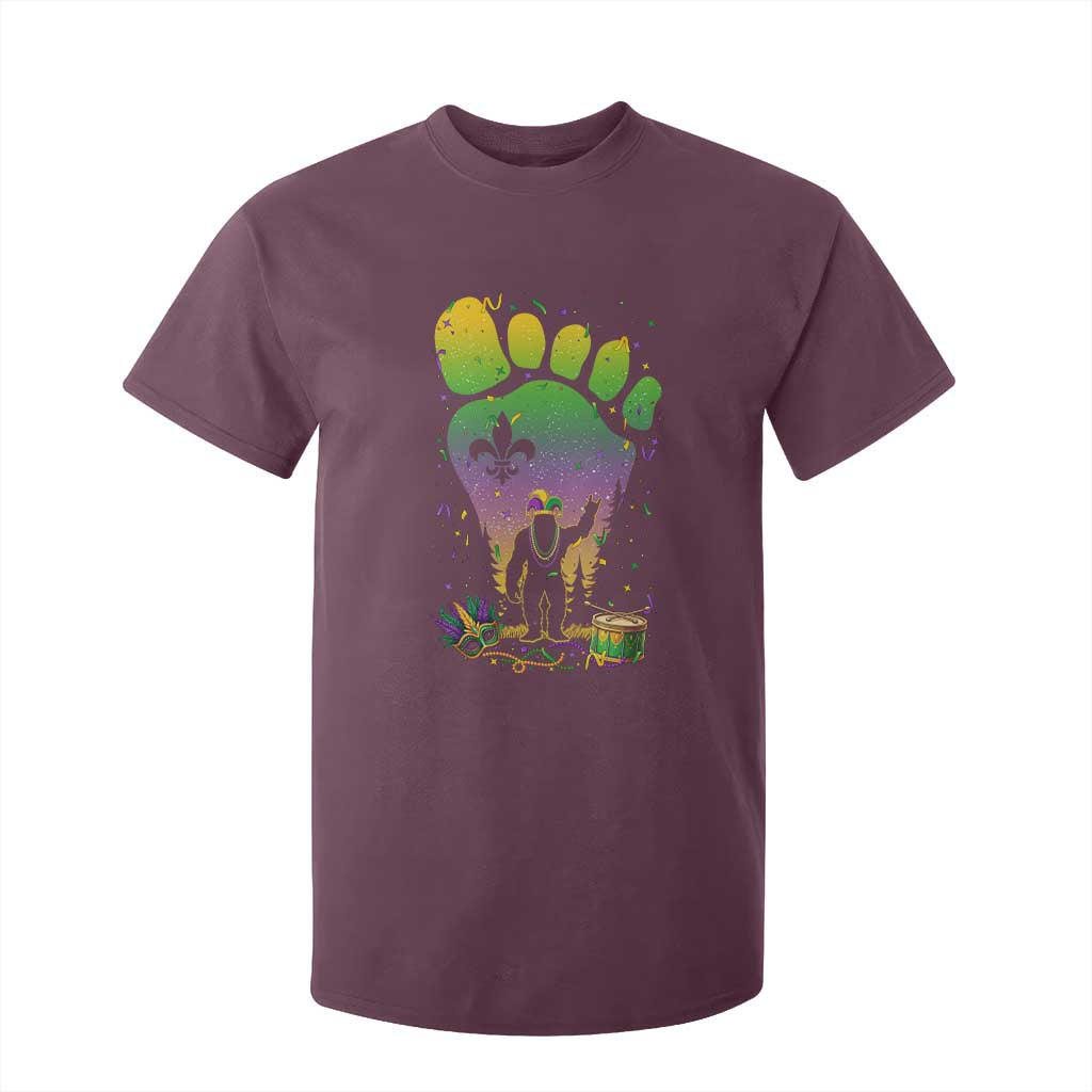 Mardi Gras Bigfoot T Shirt For Kid Sasquatch Forest Footprint Carnival Party TS14 Maroon Print Your Wear
