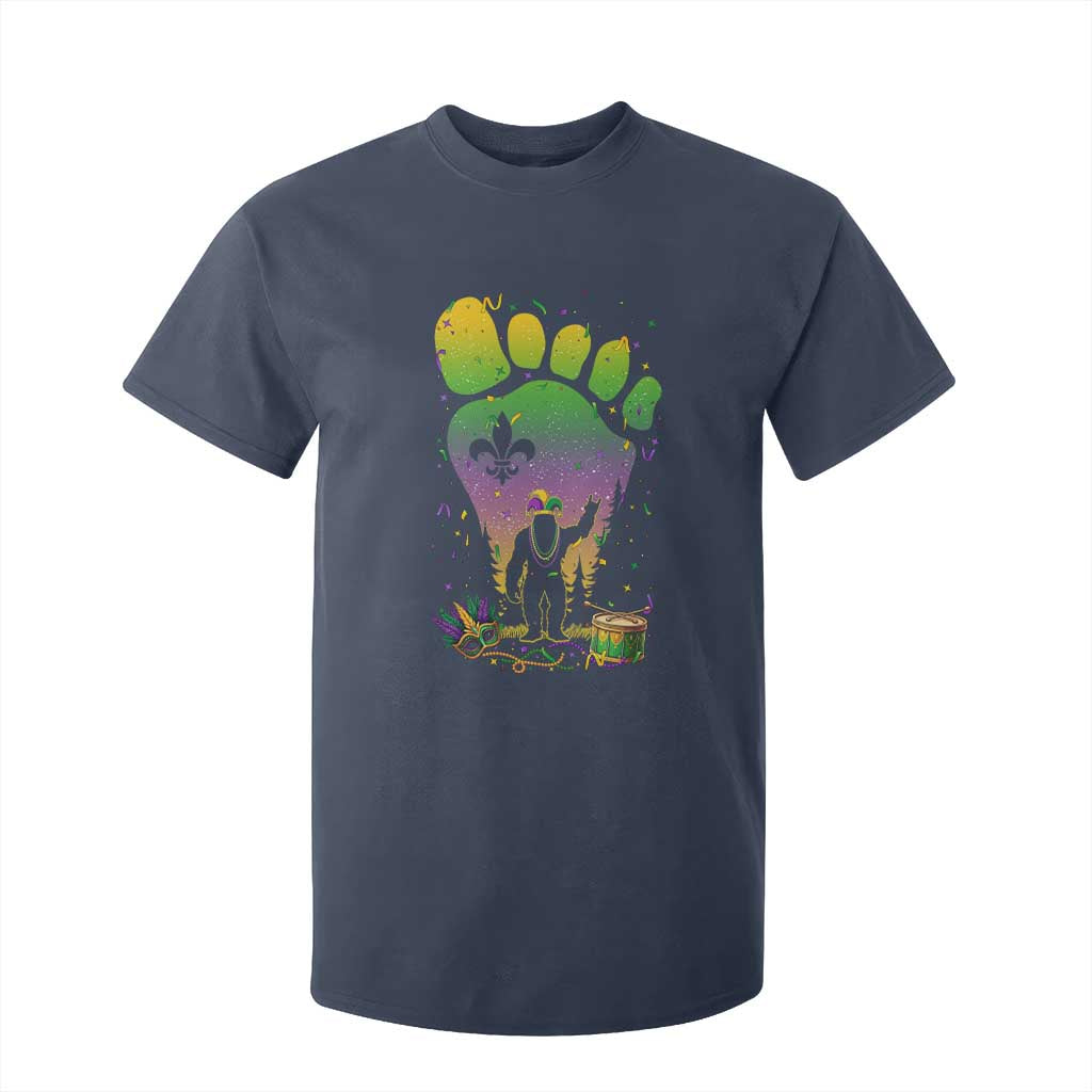 Mardi Gras Bigfoot T Shirt For Kid Sasquatch Forest Footprint Carnival Party TS14 Navy Print Your Wear