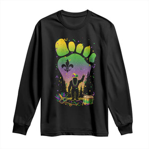 Mardi Gras Bigfoot Long Sleeve Shirt Sasquatch Forest Footprint Carnival Party TS14 Black Print Your Wear