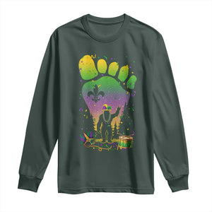 Mardi Gras Bigfoot Long Sleeve Shirt Sasquatch Forest Footprint Carnival Party TS14 Dark Forest Green Print Your Wear