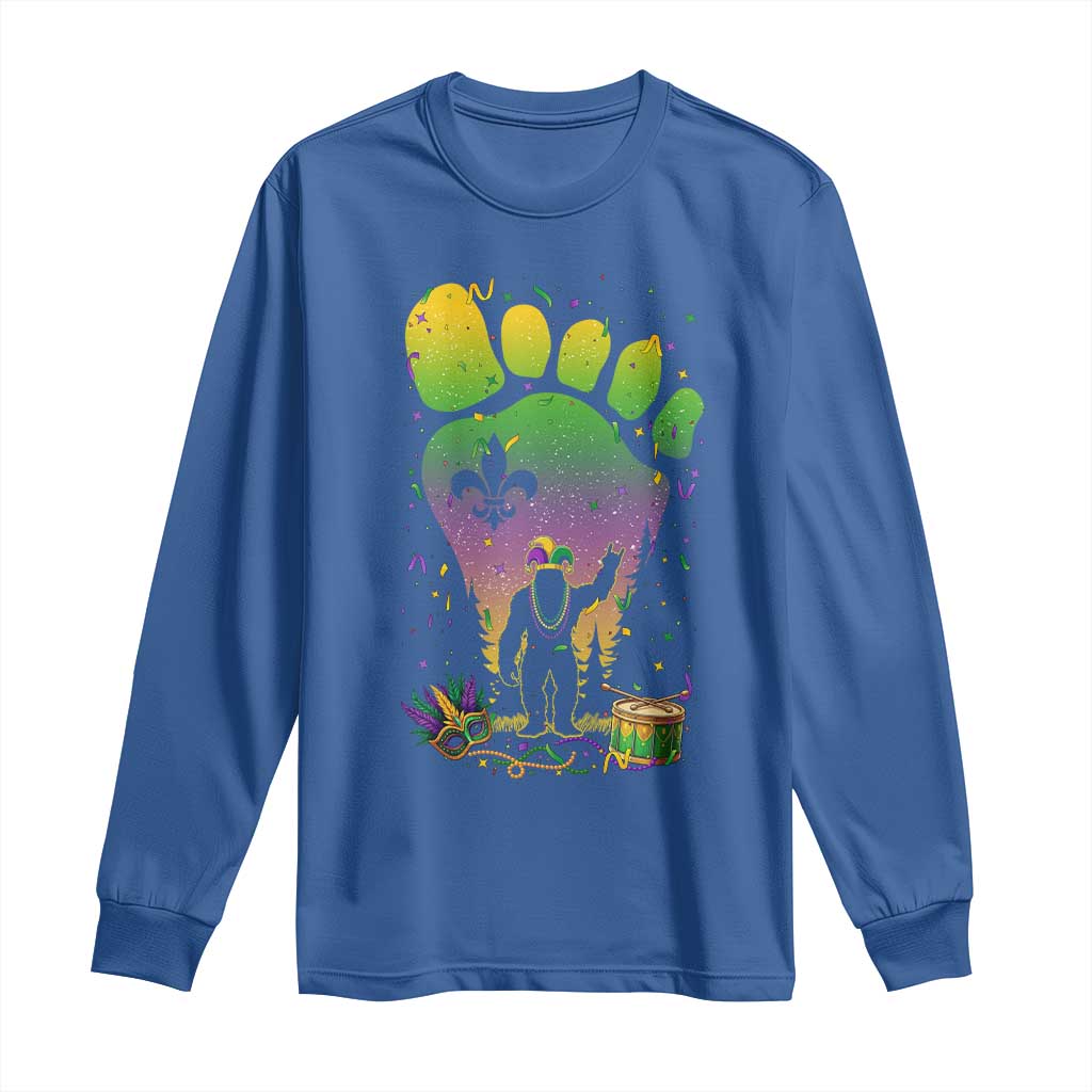 Mardi Gras Bigfoot Long Sleeve Shirt Sasquatch Forest Footprint Carnival Party TS14 Royal Blue Print Your Wear