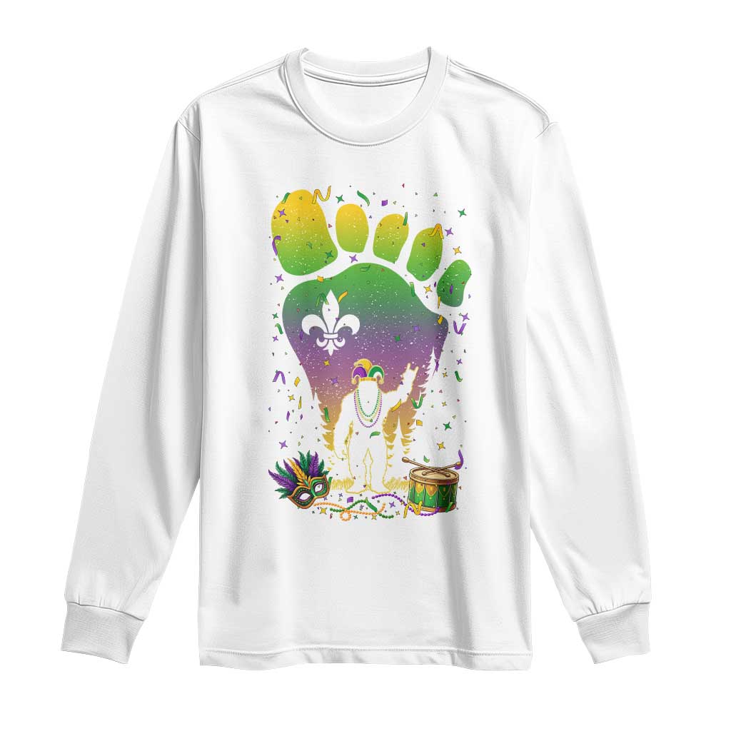 Mardi Gras Bigfoot Long Sleeve Shirt Sasquatch Forest Footprint Carnival Party TS14 White Print Your Wear