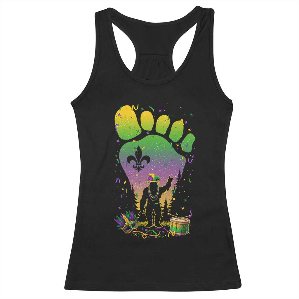 Mardi Gras Bigfoot Racerback Tank Top Sasquatch Forest Footprint Carnival Party TS14 Black Print Your Wear