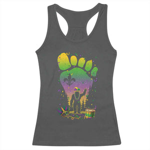Mardi Gras Bigfoot Racerback Tank Top Sasquatch Forest Footprint Carnival Party TS14 Dark Heather Print Your Wear