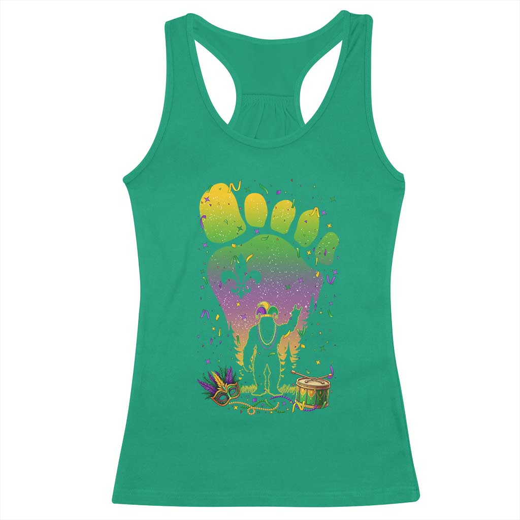 Mardi Gras Bigfoot Racerback Tank Top Sasquatch Forest Footprint Carnival Party TS14 Irish Green Print Your Wear