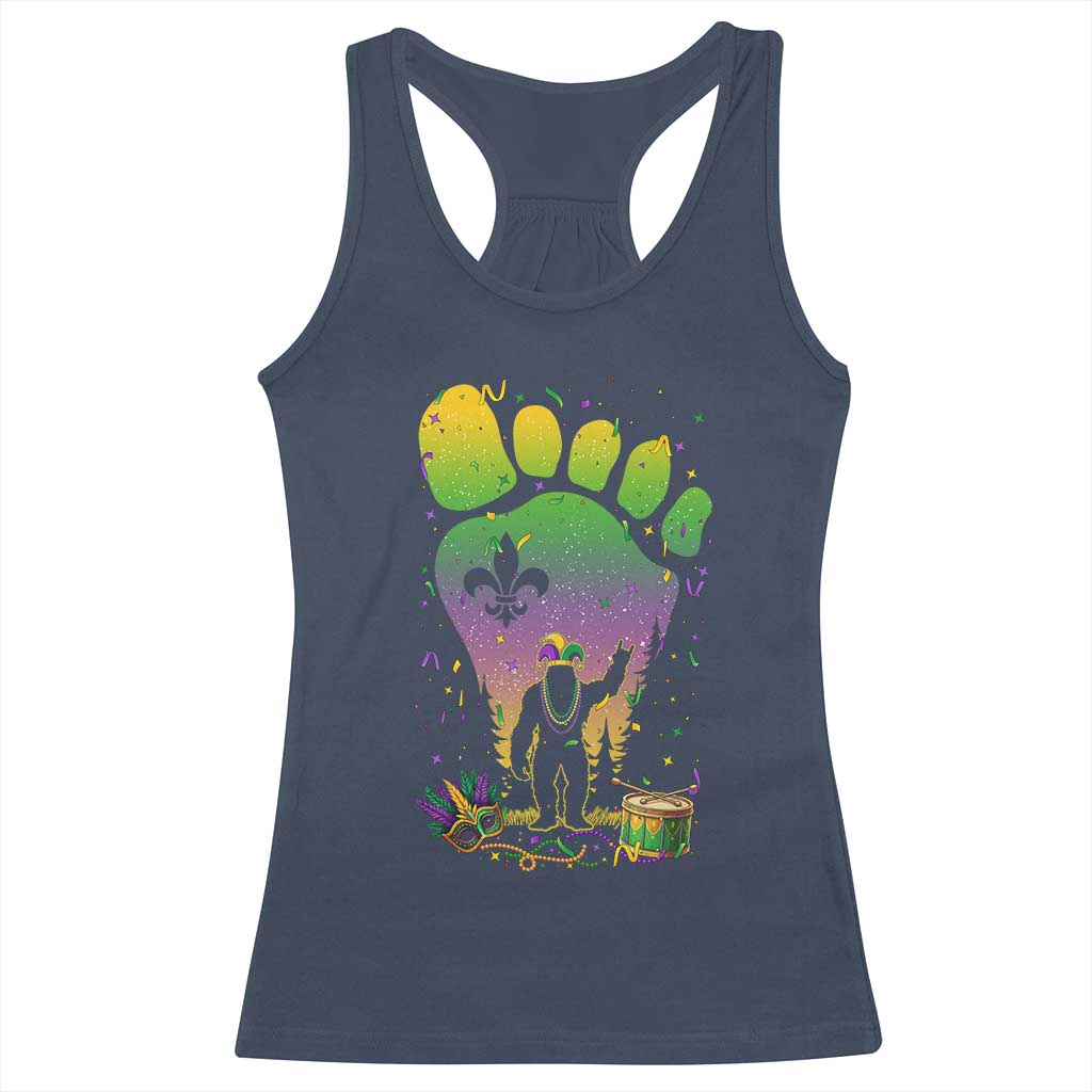 Mardi Gras Bigfoot Racerback Tank Top Sasquatch Forest Footprint Carnival Party TS14 Navy Print Your Wear