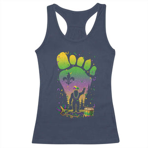 Mardi Gras Bigfoot Racerback Tank Top Sasquatch Forest Footprint Carnival Party TS14 Navy Print Your Wear