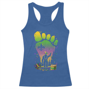 Mardi Gras Bigfoot Racerback Tank Top Sasquatch Forest Footprint Carnival Party TS14 Royal Blue Print Your Wear