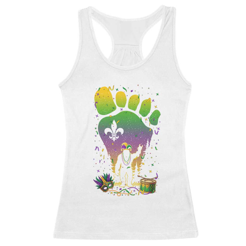 Mardi Gras Bigfoot Racerback Tank Top Sasquatch Forest Footprint Carnival Party TS14 White Print Your Wear