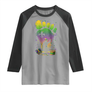 Mardi Gras Bigfoot Raglan Shirt Sasquatch Forest Footprint Carnival Party TS14 Sport Gray Black Print Your Wear