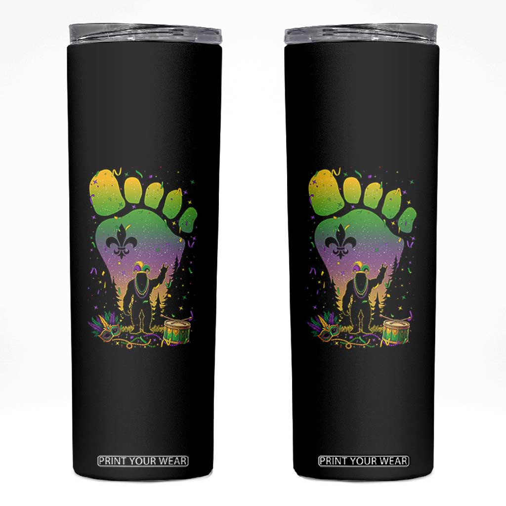 Mardi Gras Bigfoot Skinny Tumbler Sasquatch Forest Footprint Carnival Party TS14 Black Print Your Wear