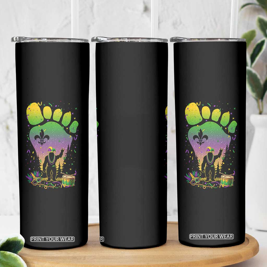 Mardi Gras Bigfoot Skinny Tumbler Sasquatch Forest Footprint Carnival Party TS14 Print Your Wear