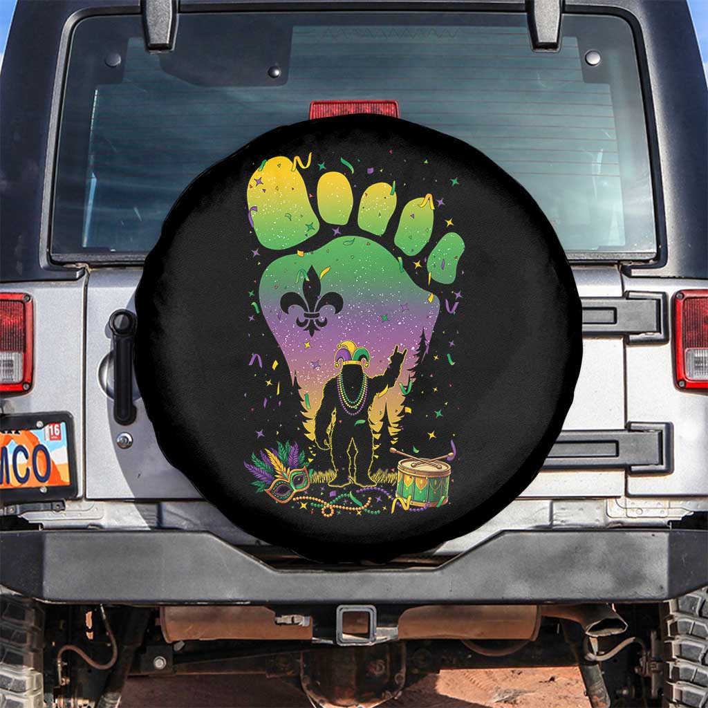 Mardi Gras Bigfoot Spare Tire Cover Sasquatch Forest Footprint Carnival Party TS14 No hole Black Print Your Wear