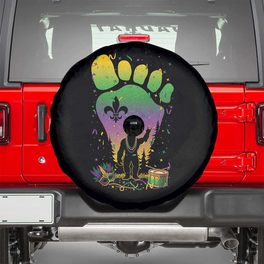 Mardi Gras Bigfoot Spare Tire Cover Sasquatch Forest Footprint Carnival Party TS14 Black Print Your Wear