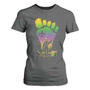 Mardi Gras Bigfoot T Shirt For Women Sasquatch Forest Footprint Carnival Party TS14 Dark Heather Print Your Wear