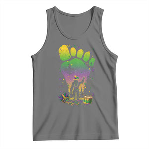 Mardi Gras Bigfoot Tank Top Sasquatch Forest Footprint Carnival Party TS14 Black Heather Print Your Wear